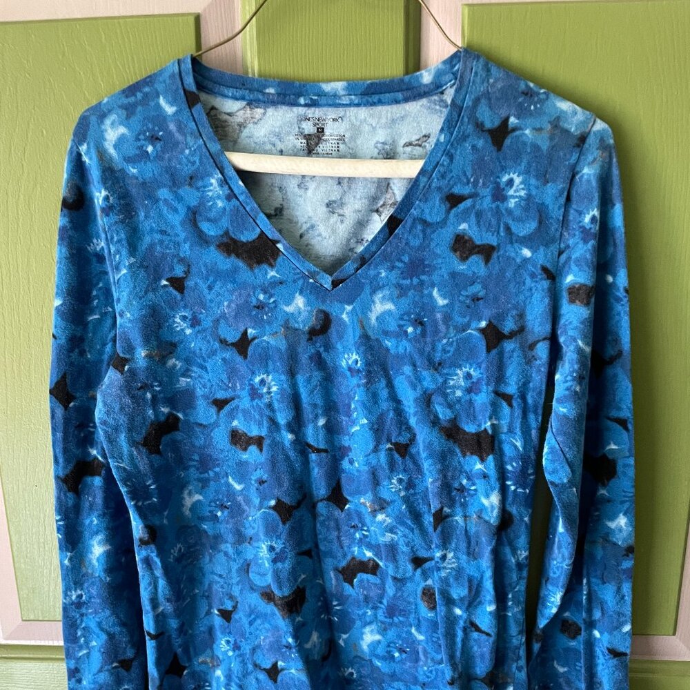 Blue and Multi Color Jones New York Sport Long Sleeve Cotton - M